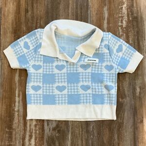 Stylish Blue and White Heart Pattern Sweater Polo